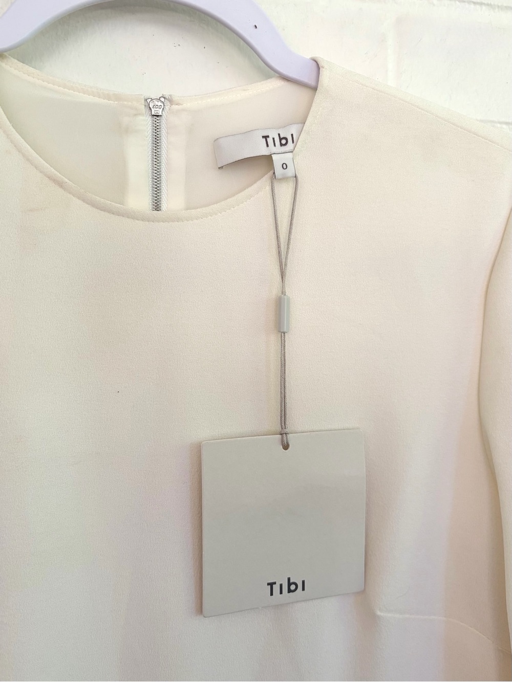 Tibi Triacetate Shift Dress w/ Detachable Asymmetrical Hem, Ivory, SZ 0 NWT - Picture 4 of 12